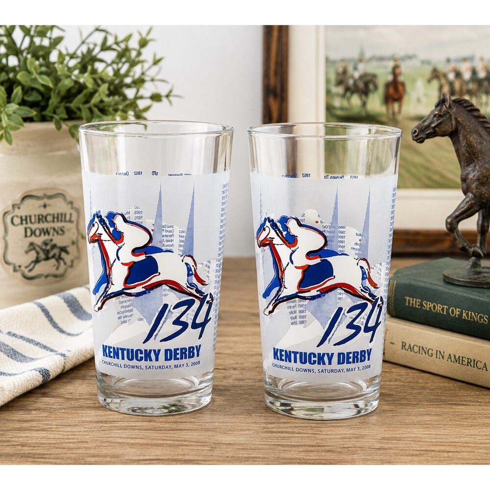 Set of 2 2008 Kentucky Derby 134 Official Churchill Downs Highball Glasses